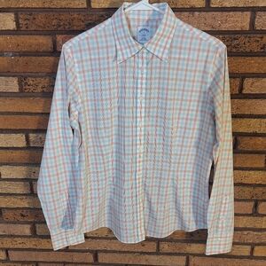 Brooks Brothers 346 Size 8 Orange And Blue Plaid Button Down